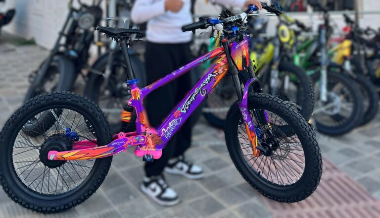 VINILO HOLOGRÁFICO BICICLETA ELECTRICA RFN KAROL G «TROPICOQUETA MORADO «